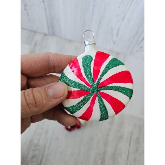 Peppermint glass vintage ornament candy mittens gloves set Xmas tree - Picture 7 of 11